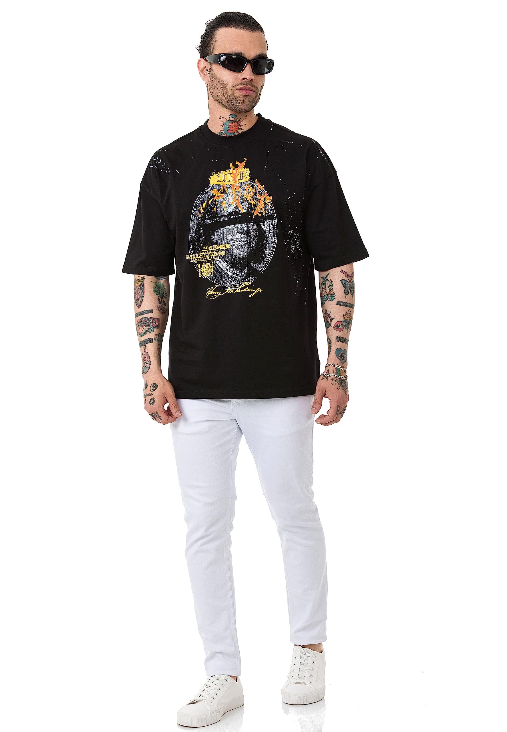redbridge-t-shirts-t-shirt-herren-schwarz-dollar-print-baumwolle image 5