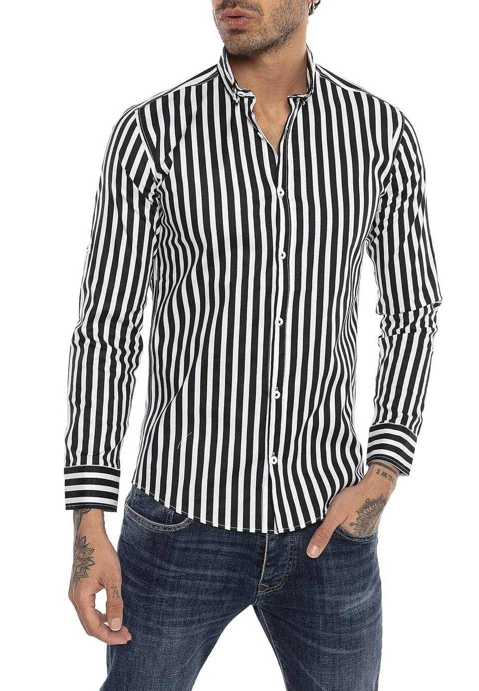 redbridge-hemd-gestreift-langarm-herren-schwarz-gr-l image 1