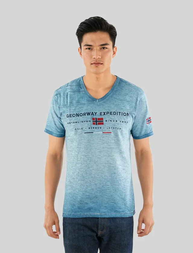geographical-norway-jiwash-herren-t-shirt-blau-v-ausschnitt image 1
