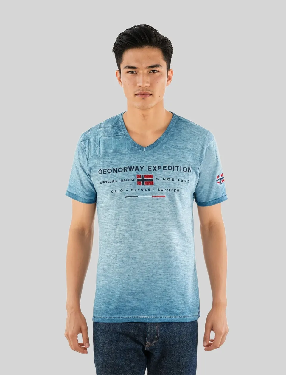 geographical-norway-jiwash-herren-t-shirt-blau-v-ausschnitt image 1