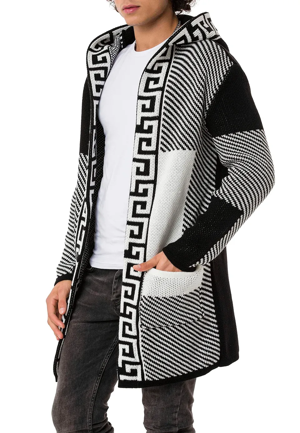 redbridge-cardigans-strickjacke-m3644-kapuze-schwarz-wei-lang image 1