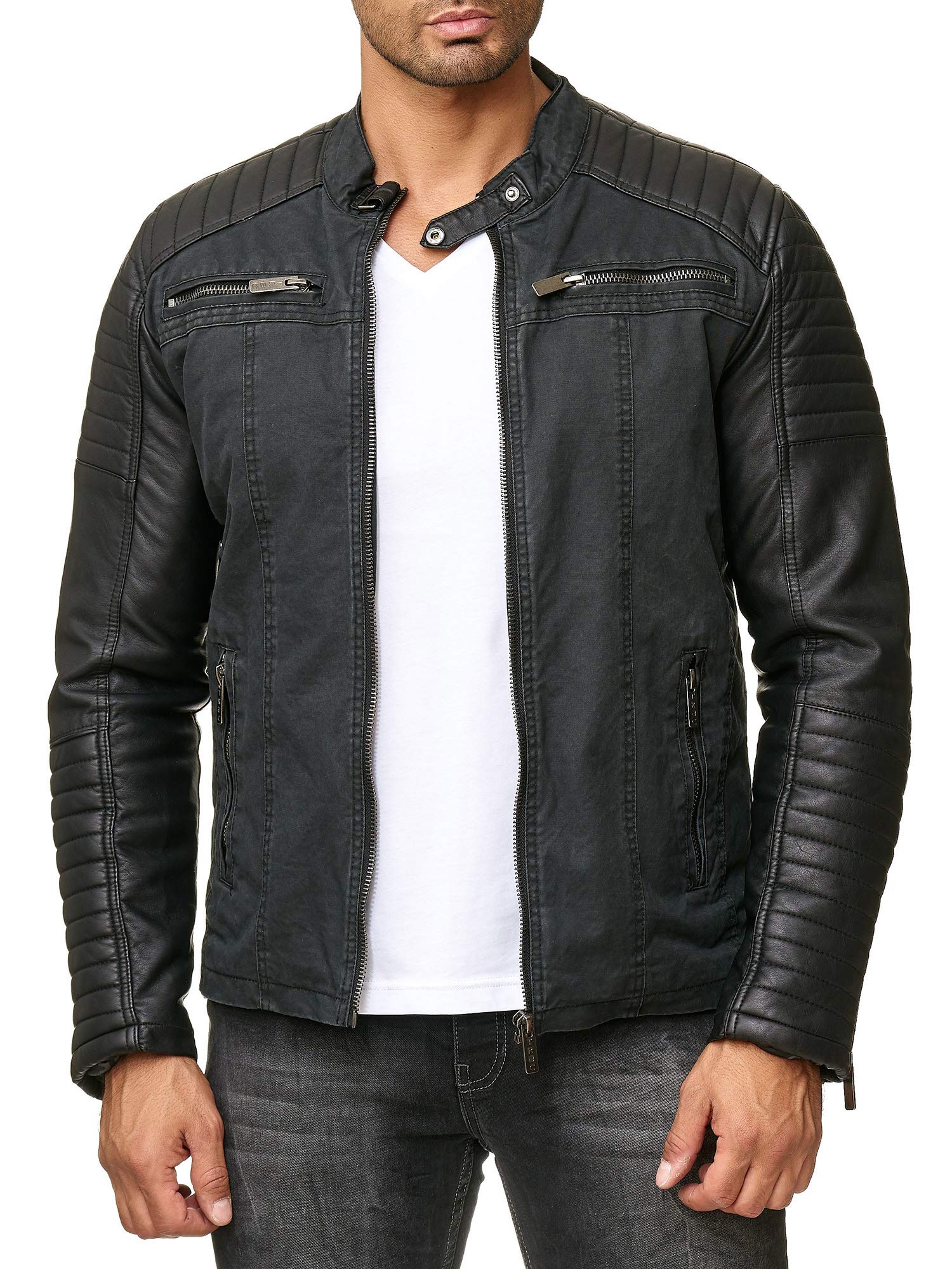 redbridge-bikerjacke-herren-kunstleder-stehkragen-schwarz-gesteppt image 2