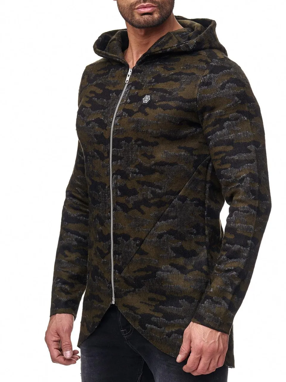 redbridge-cardigans-strickjacke-herren-khaki-camouflage-kapuze-l image 1