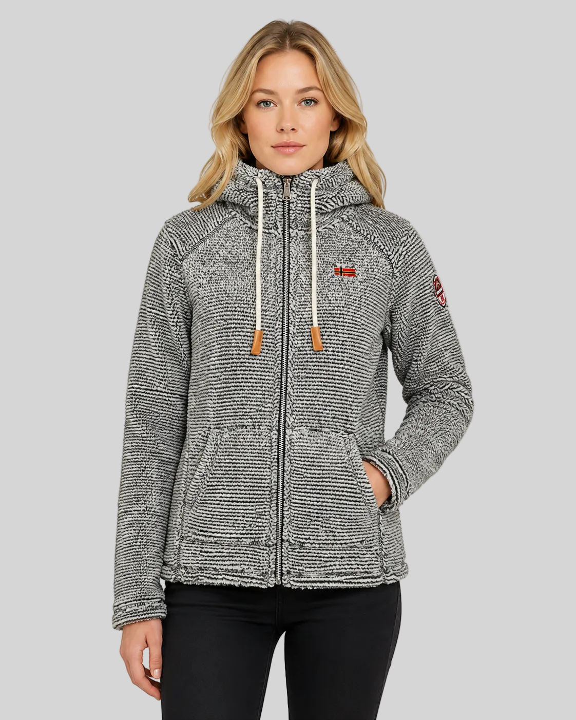 geographical-norway-trigo-damen-fleecejacke-dunkelgrau-kapuze image 1