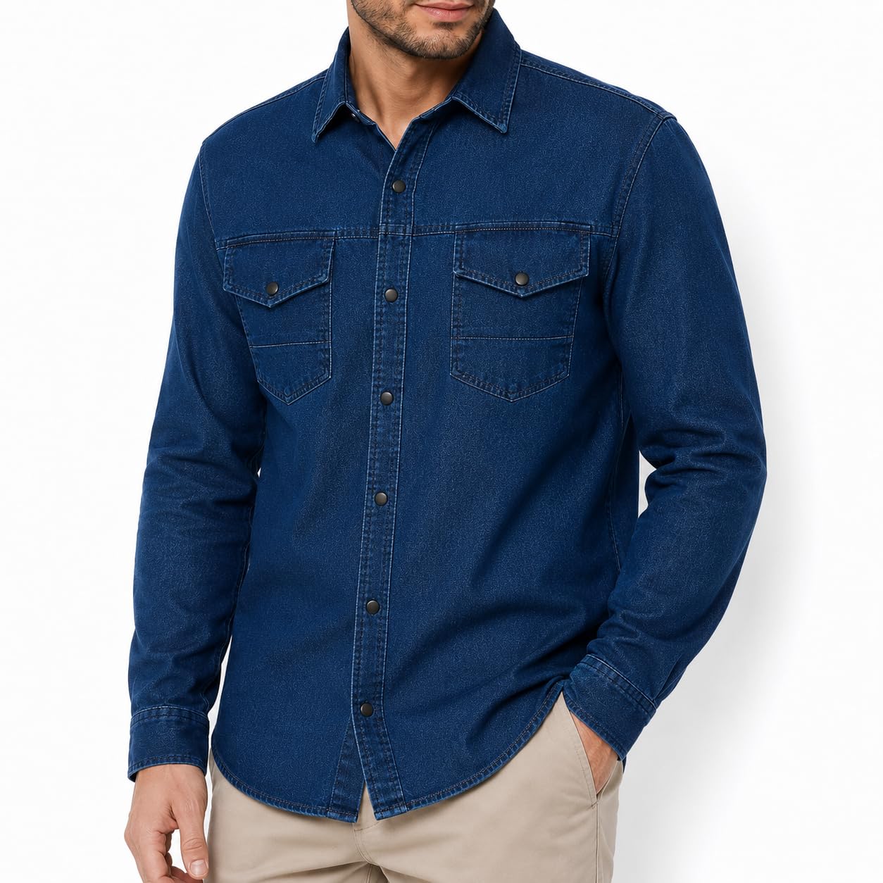 redbridge-premium-denim-hemd-herren-dunkelblau-casual-baumwolle image 8