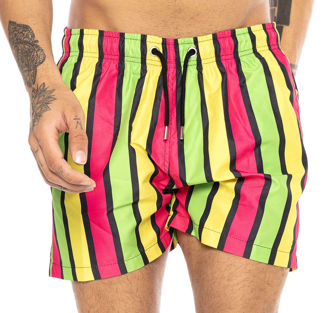 redbridge-shorts-herren-badehose-neon-stripes-gelb-l image 1