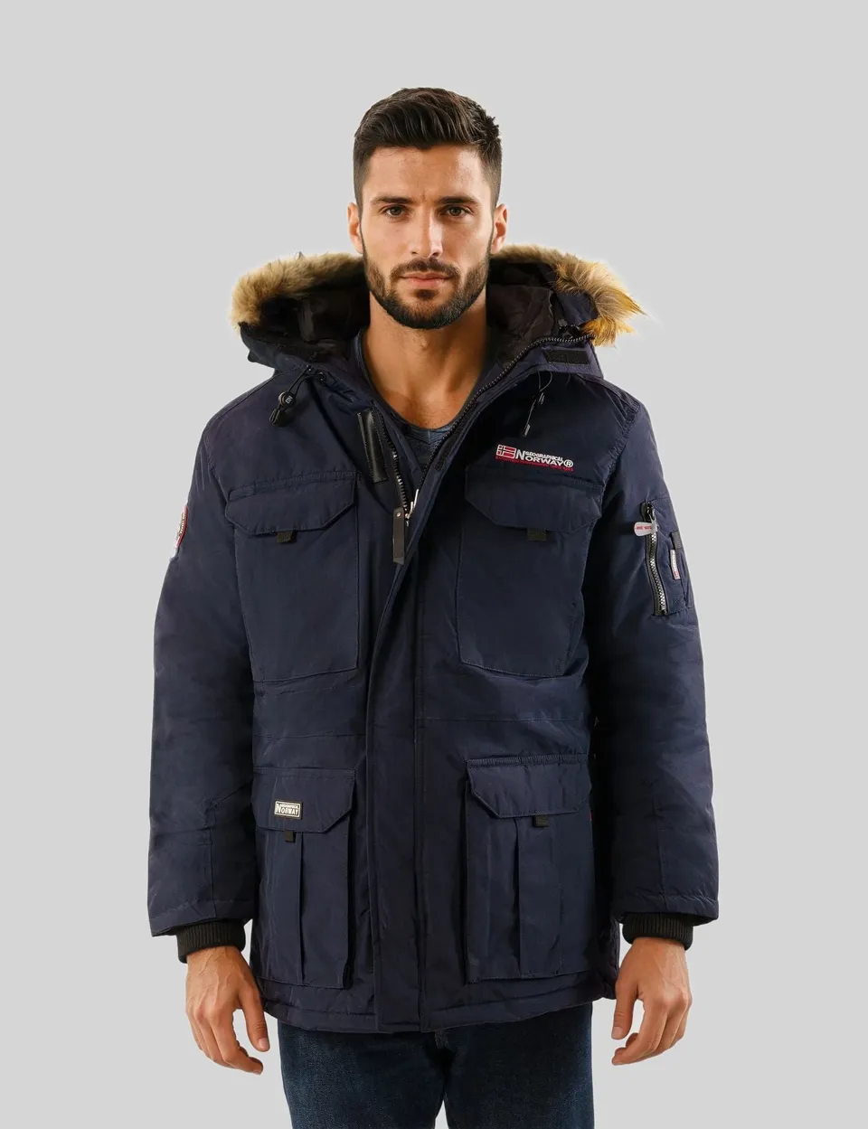 geographical-norway-bottle-herren-parka-marine-fellkapuze image 1