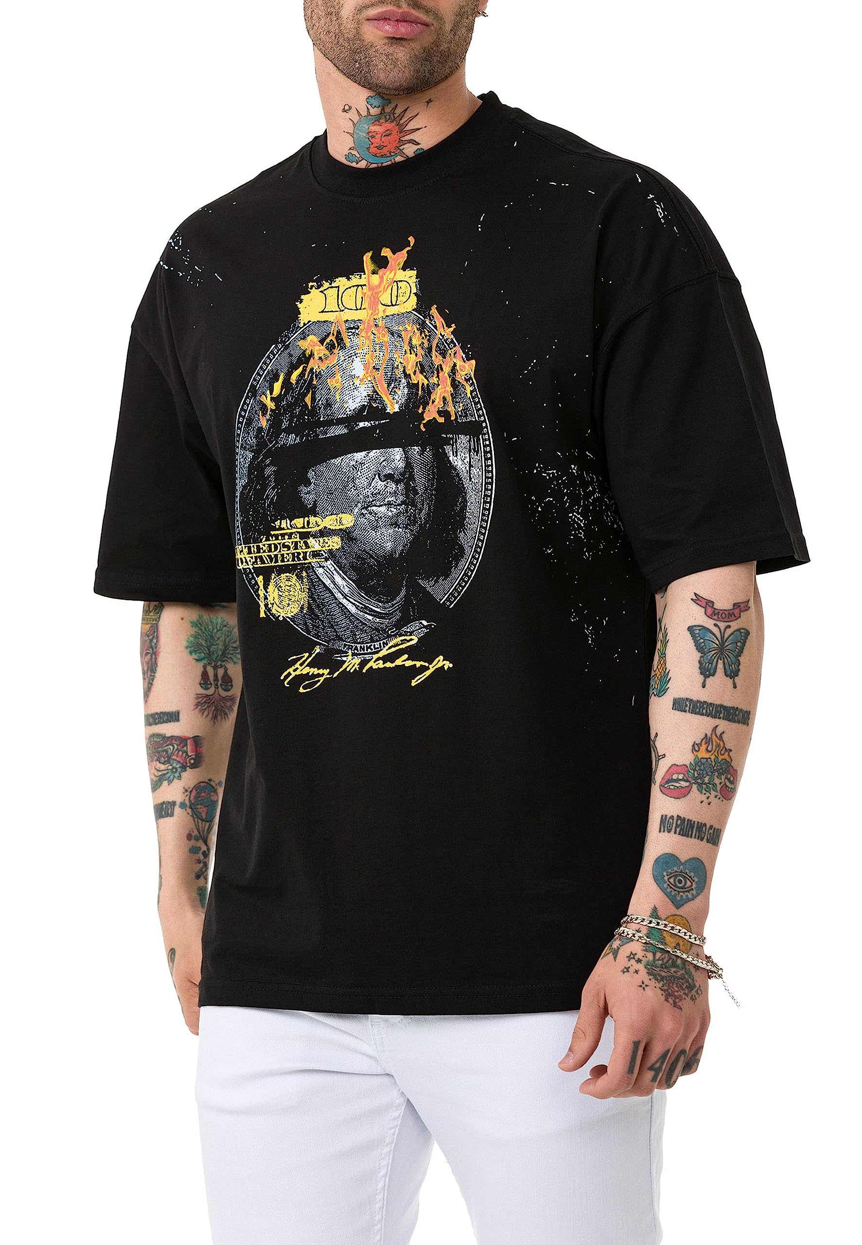 redbridge-t-shirts-t-shirt-herren-schwarz-dollar-print-baumwolle image 1