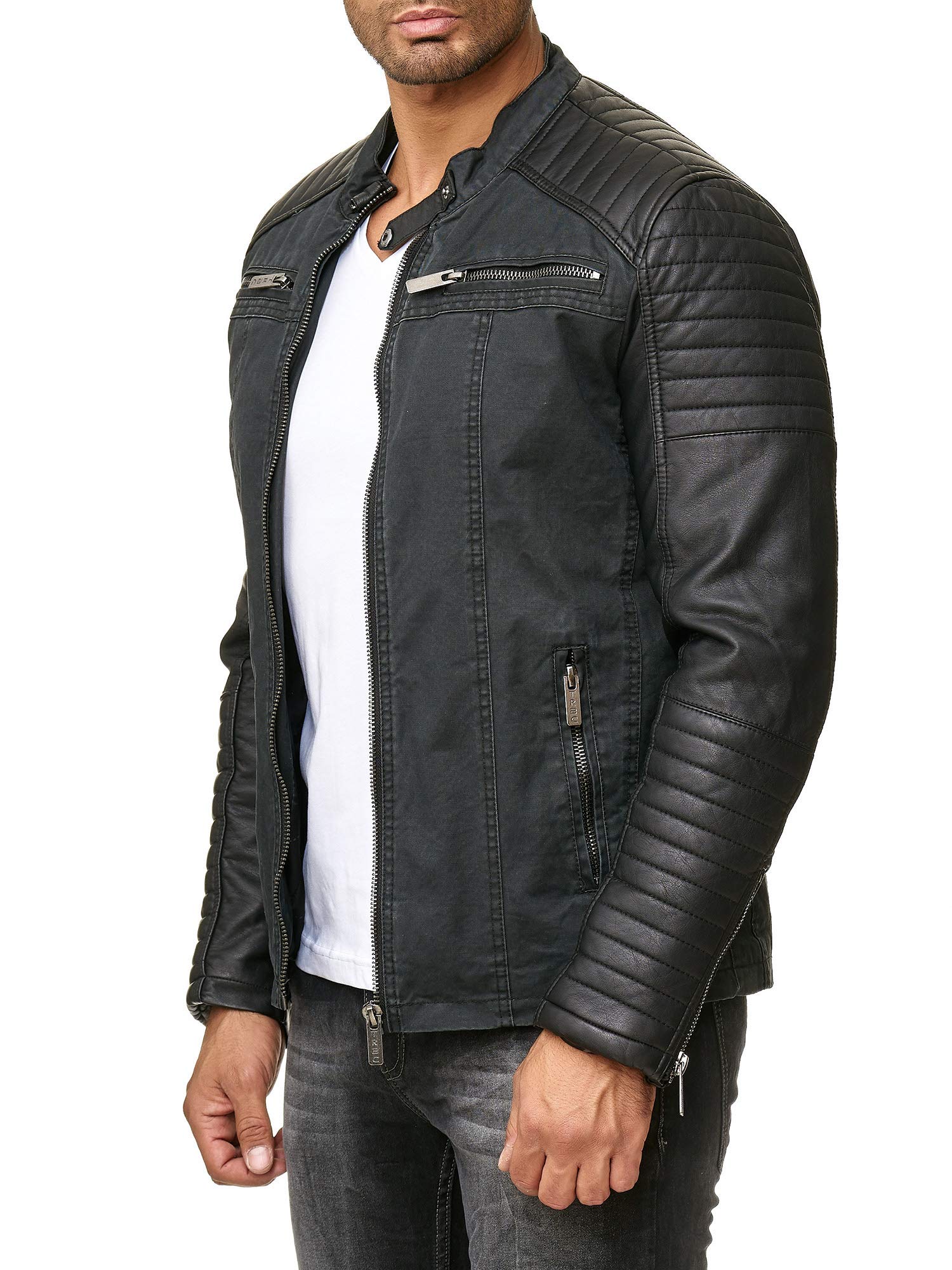 redbridge-bikerjacke-herren-kunstleder-stehkragen-schwarz-gesteppt image 4