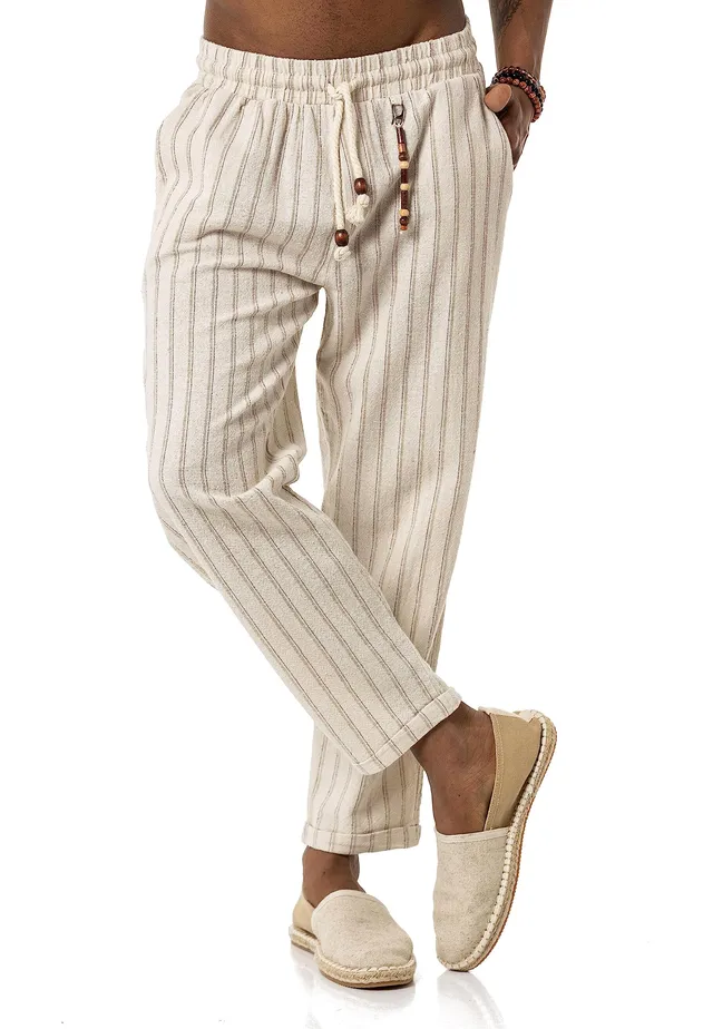 redbridge-leinenhose-herren-gestreift-holzperlen-sommerhose image 1