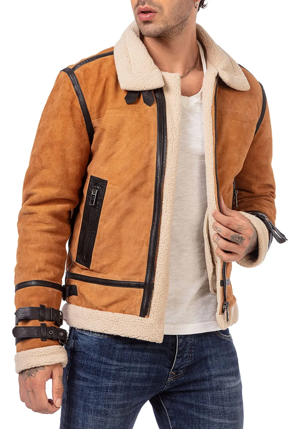 redbridge-fliegerjacke-herren-echtleder-winterjacke-kunstpelz-xl image 1