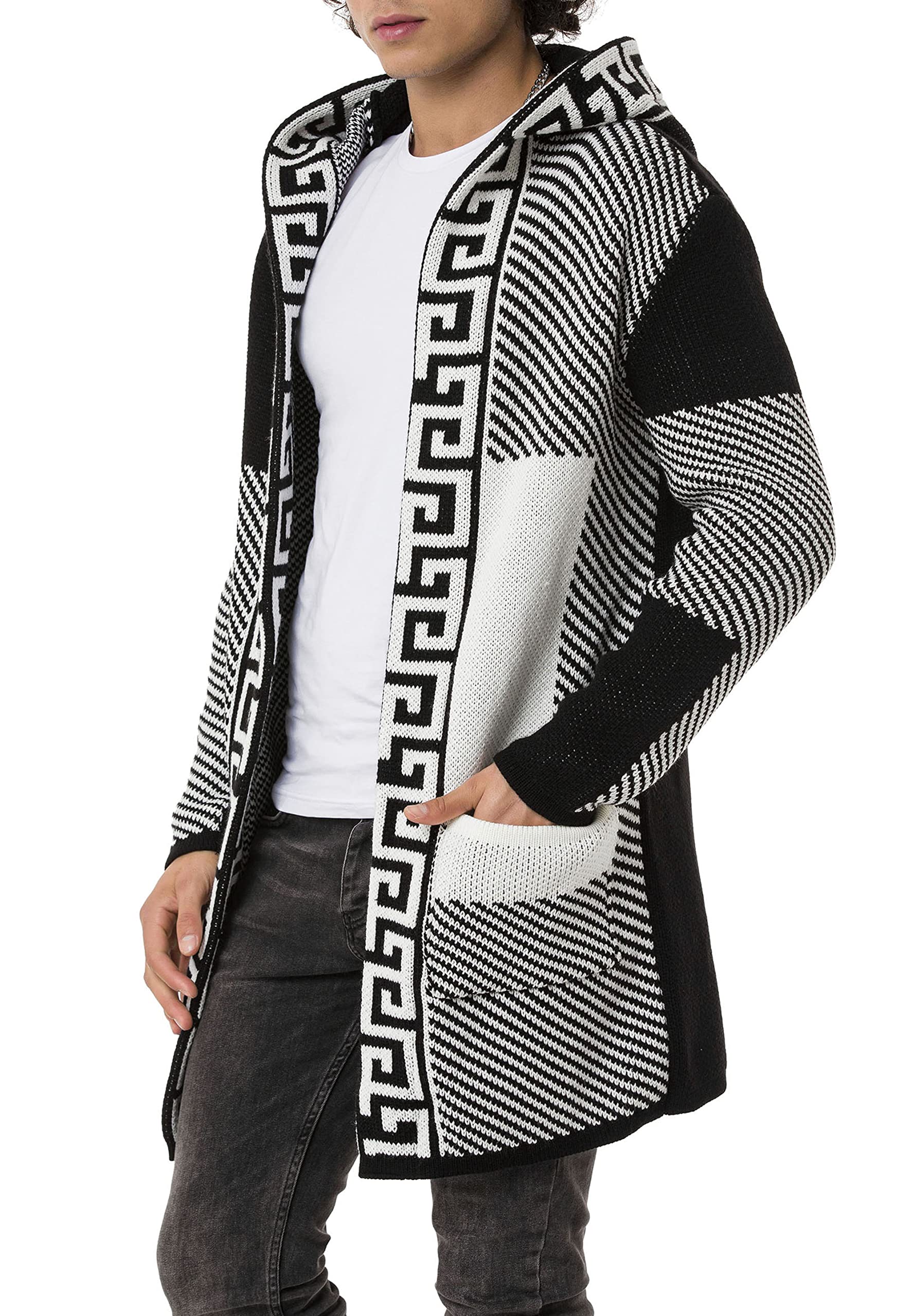redbridge-cardigans-strickjacke-m3644-kapuze-schwarz-wei-lang image 1
