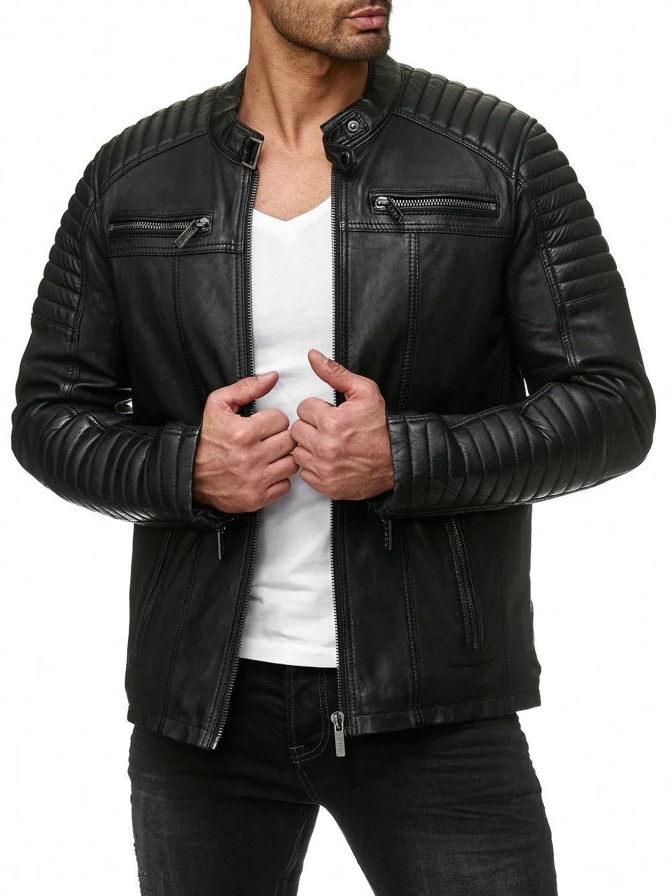 redbridge-biker-lederjacke-echtleder-schwarz-3xl-gesteppt image 1
