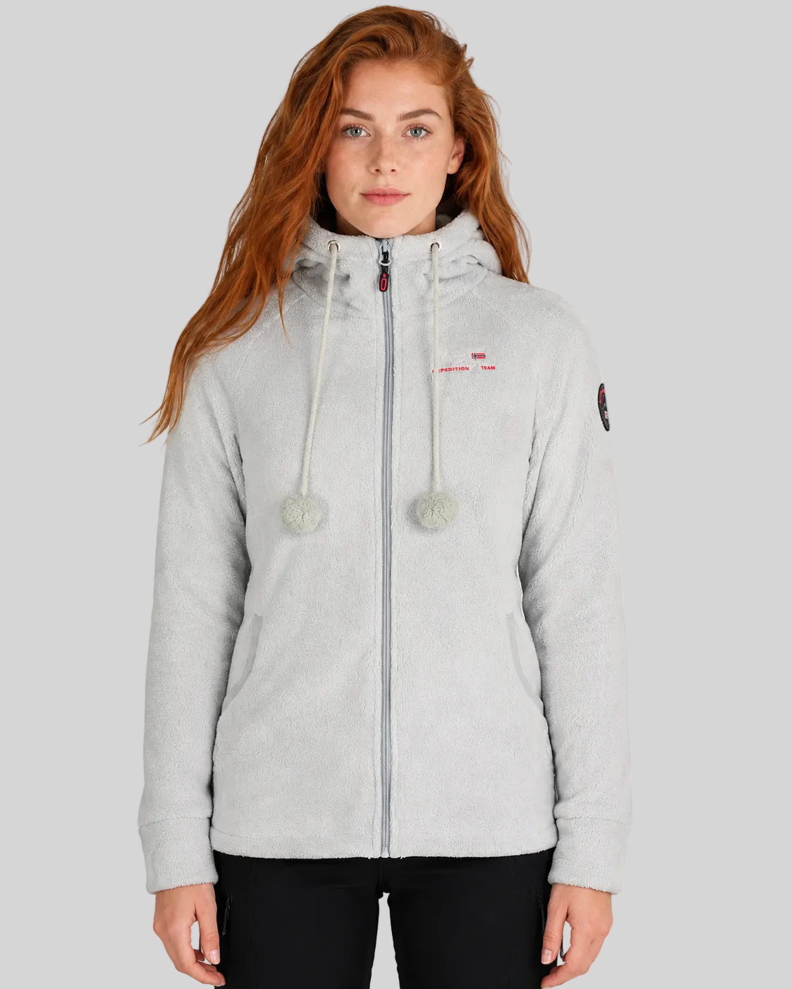 geographical-norway-tilda-damen-fleecejacke-hellgrau-mit-kapuze image 1