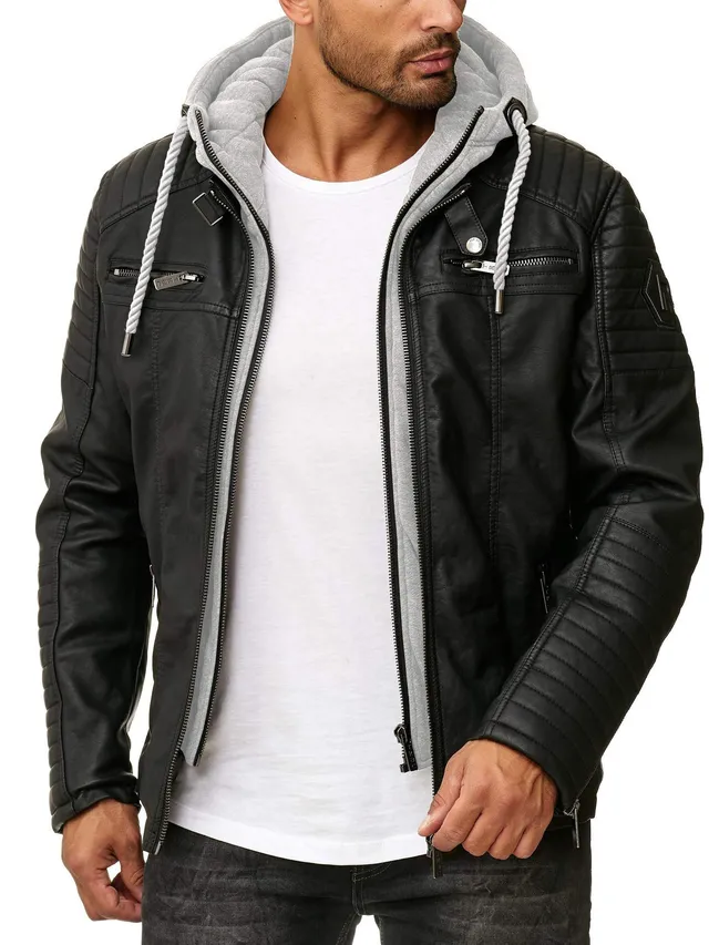 redbridge-bikerjacke-kunstleder-kapuze-schwarz-l image 1