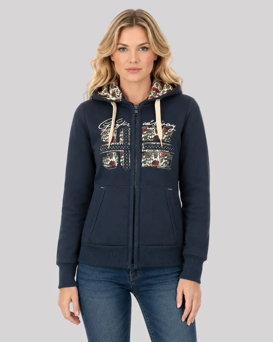 geographical-norway-fabeaute-hoodie-damen-marine-zip-baumwolle image 1