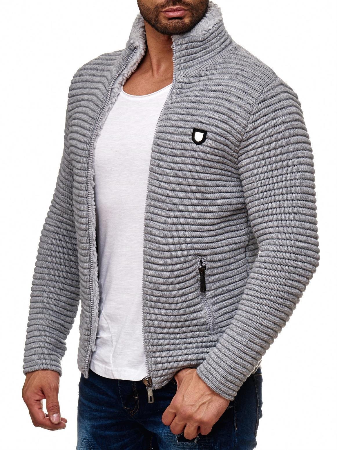 redbridge-m3631-strickjacke-grobstrick-herren-l-grau-kunstfellkragen image 8