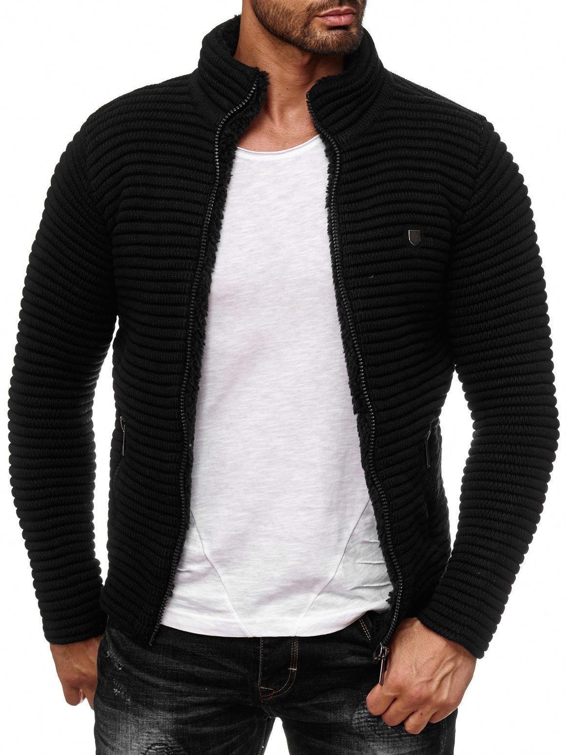 redbridge-m3631-strickjacke-grobstrick-herren-l-grau-kunstfellkragen image 2
