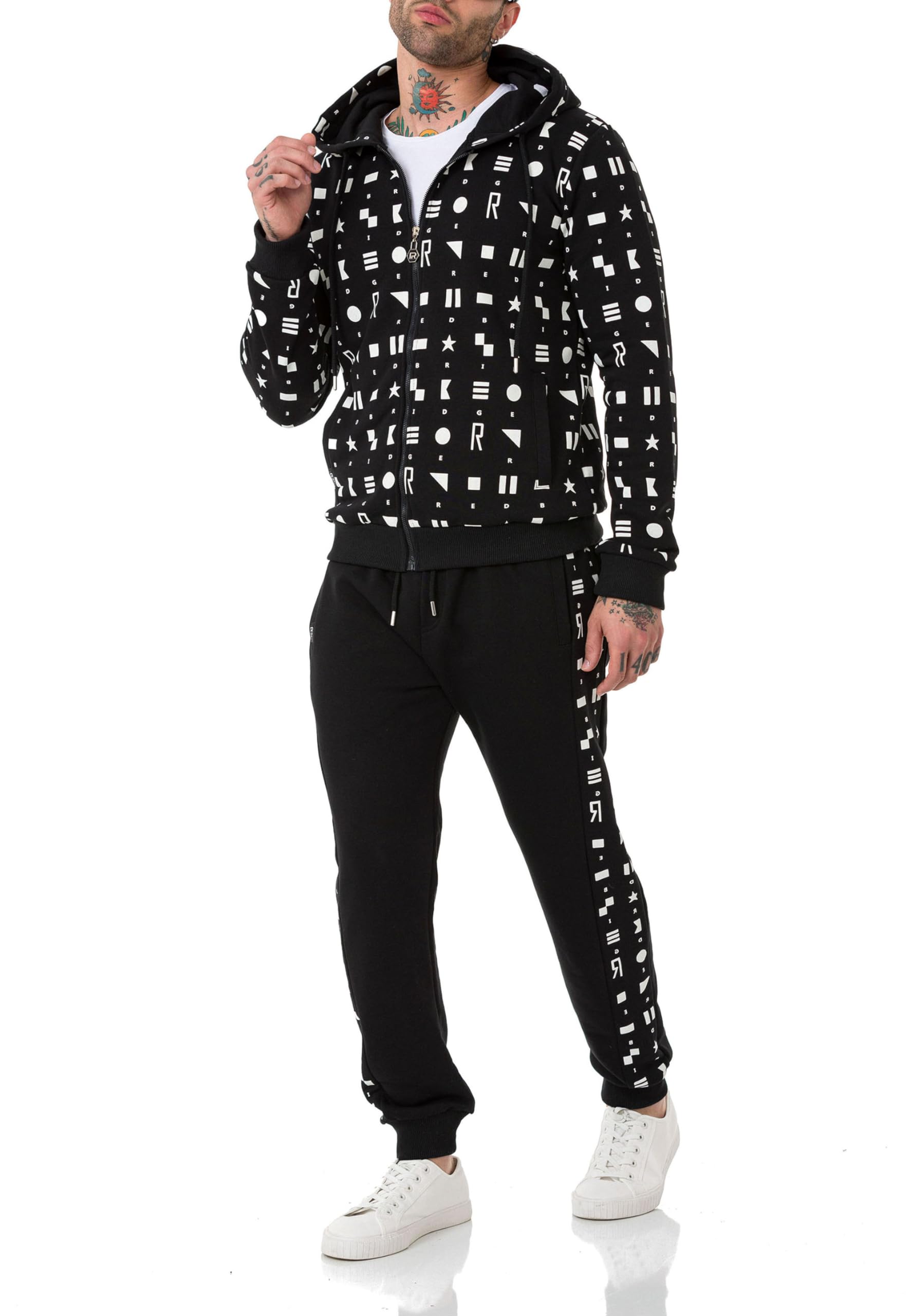 redbridge-jogginganzug-herren-muster-kapuzenjacke-hose-schwarz image 2