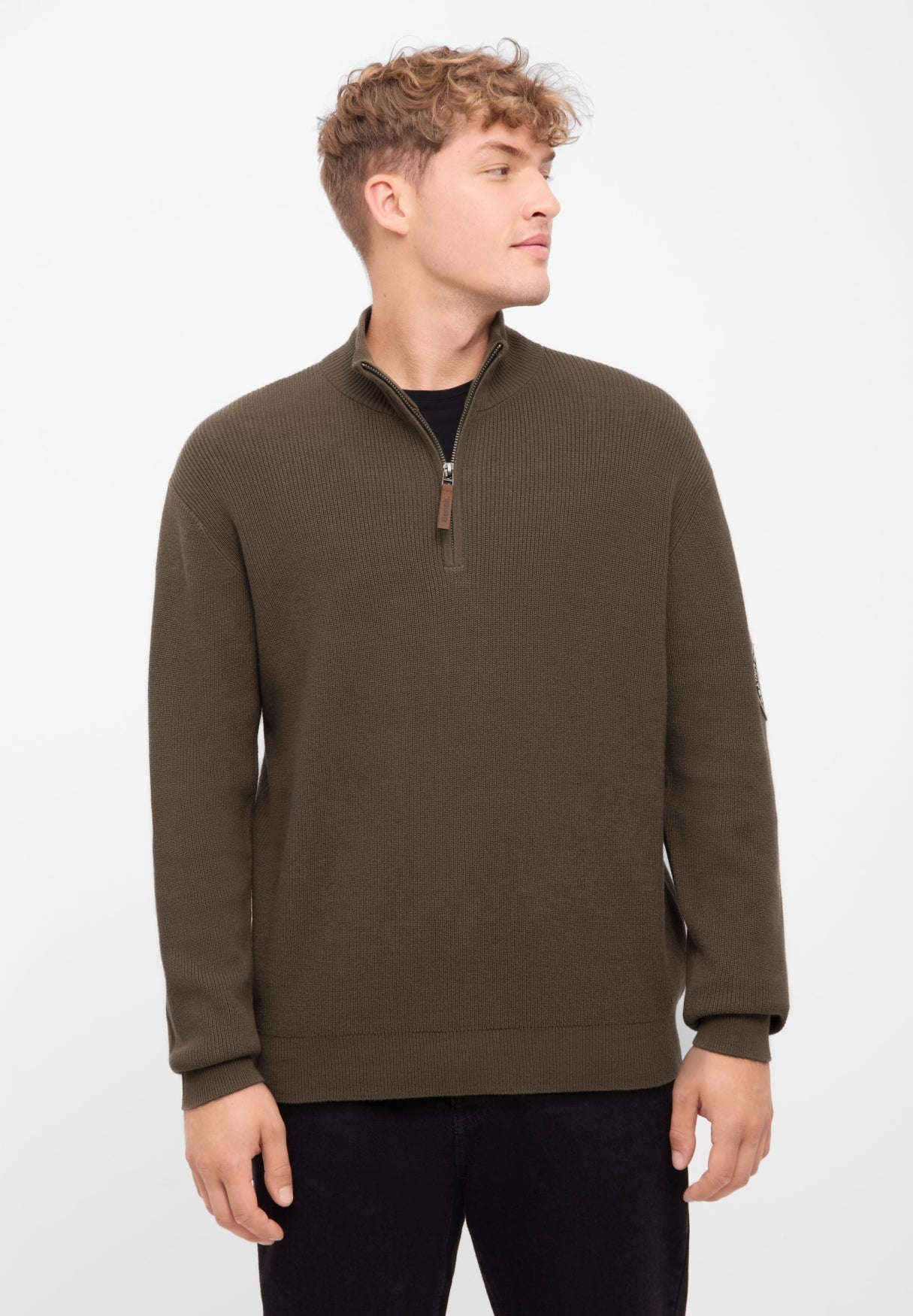 bench-alvar-herren-strickpullover-rustic-brown-viertelzip image 6
