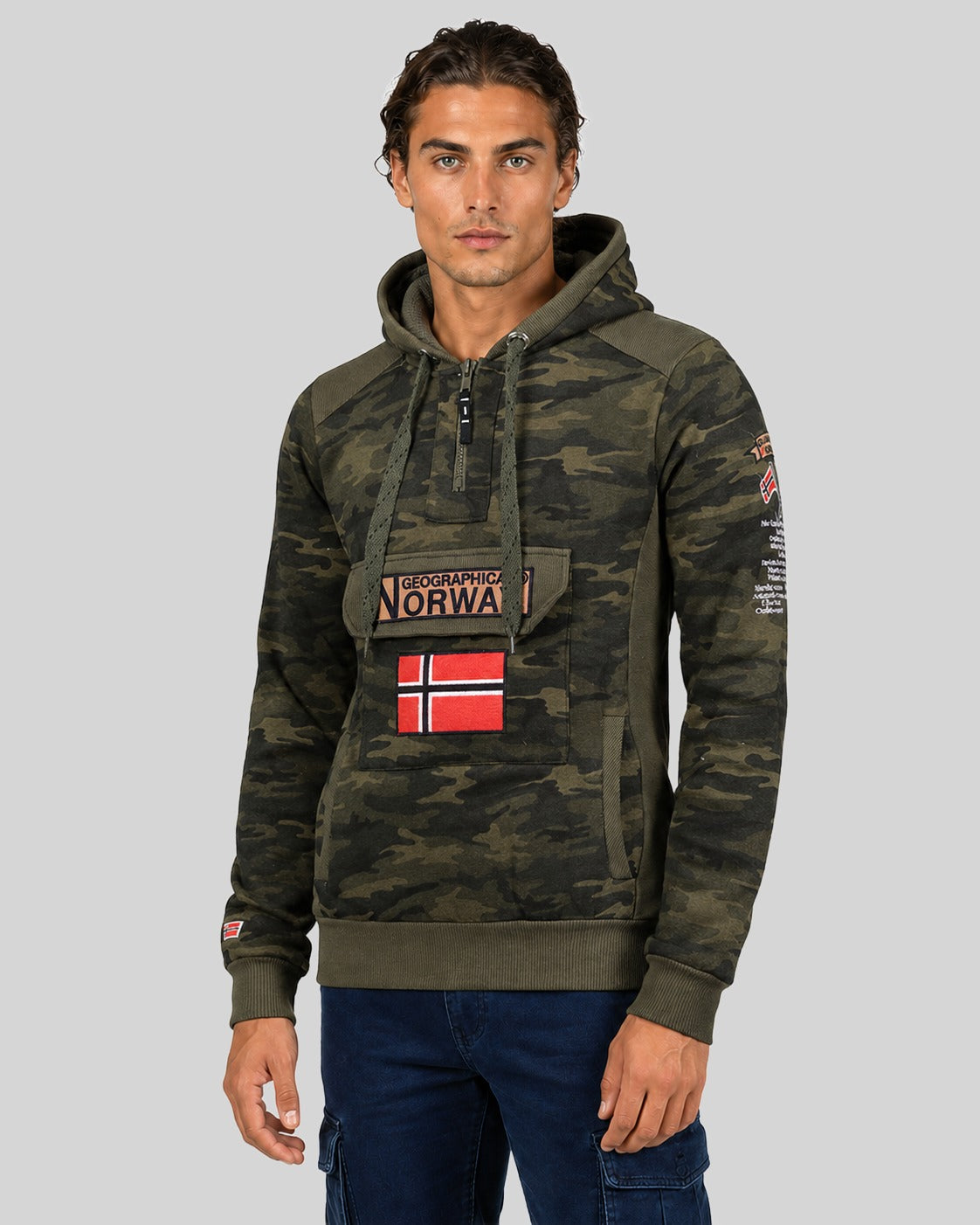geographical-norway-gymclass-herren-hoodie-camo-kaki-zip image 7