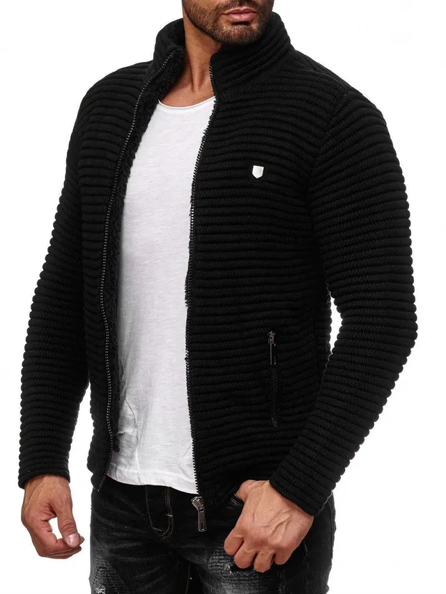 redbridge-m3631-strickjacke-grobstrick-herren-l-grau-kunstfellkragen image 1