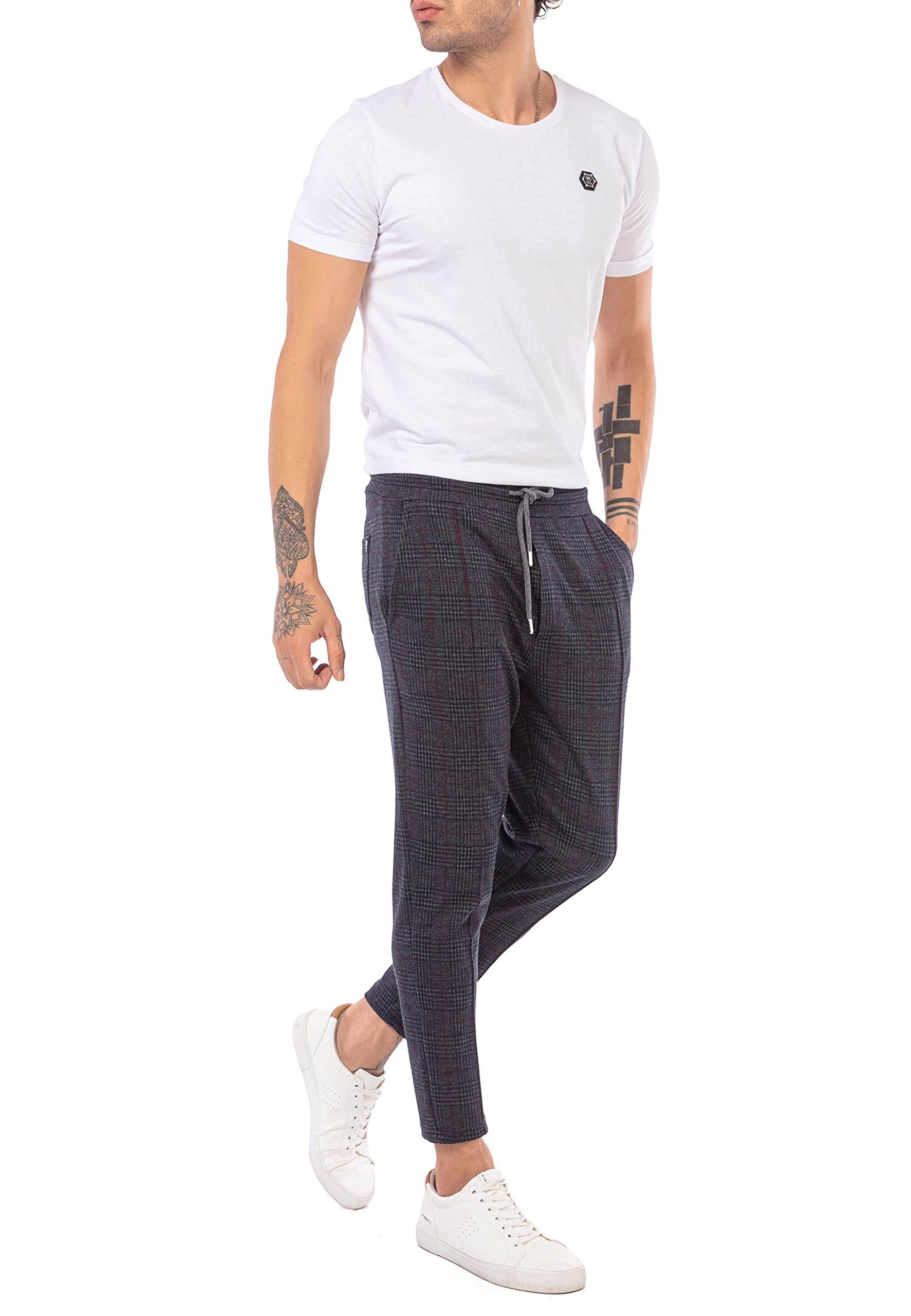 redbridge-chino-hose-herren-kariert-grau-mit-gummibund image 6
