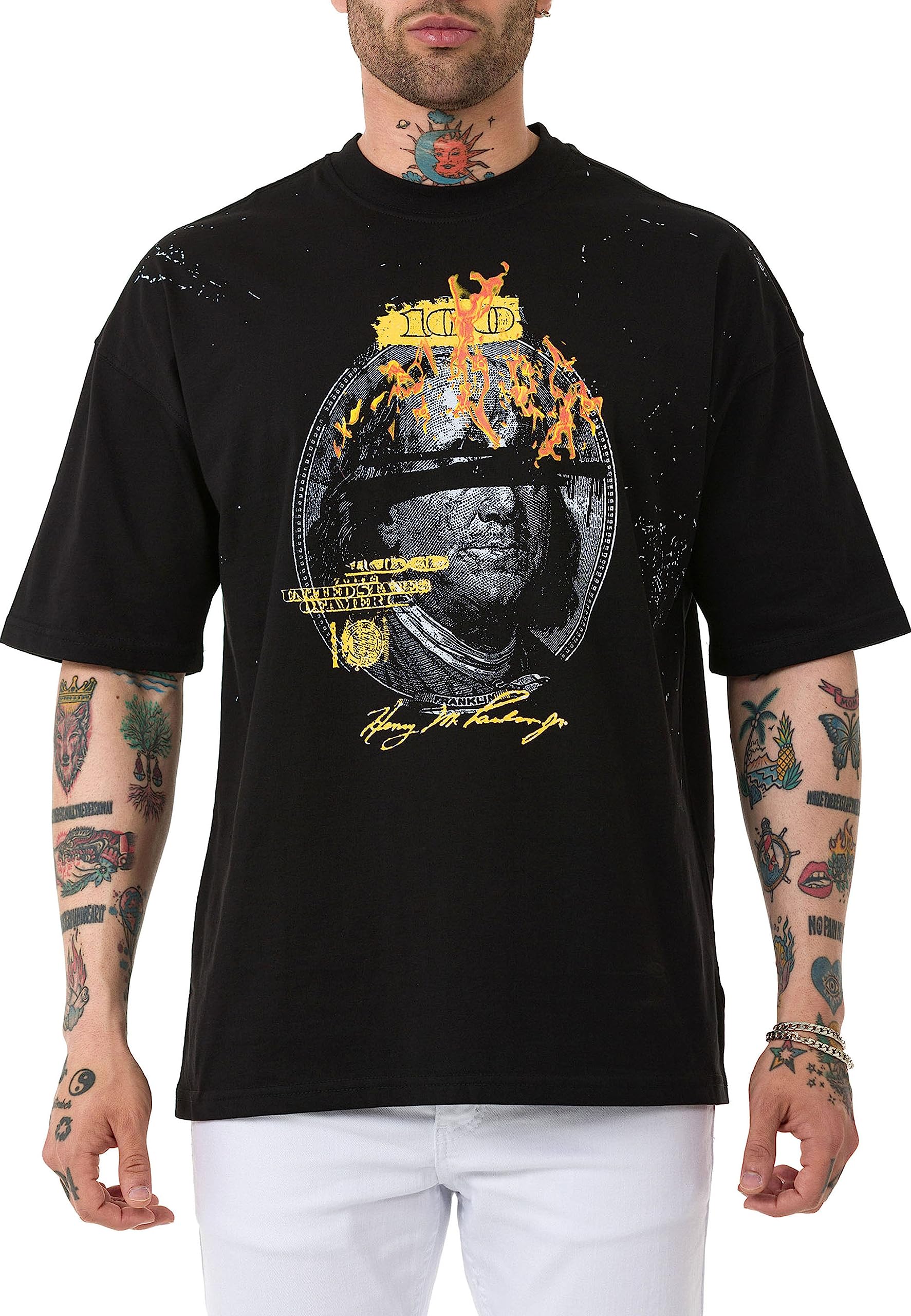 redbridge-t-shirts-t-shirt-herren-schwarz-dollar-print-baumwolle image 2