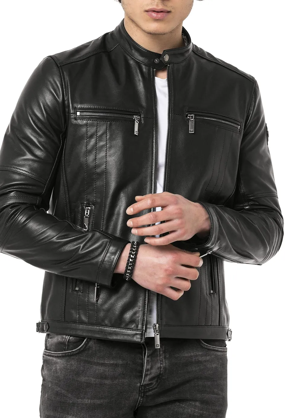 redbridge-lederjacke-echt-leder-bikerjacke-herren-schwarz image 1