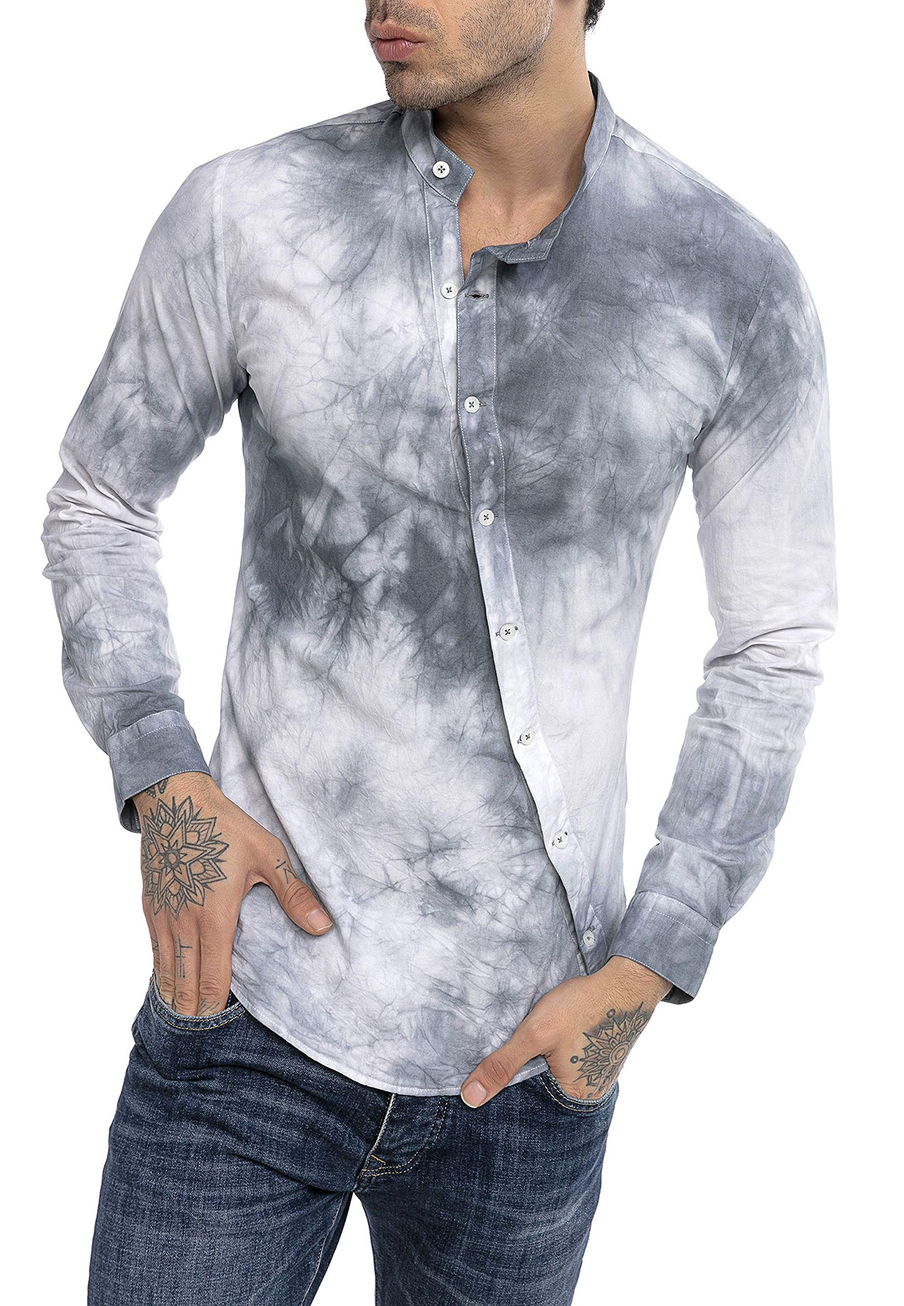redbridge-hemd-freizeithemd-slim-fit-batik-grau-l image 3