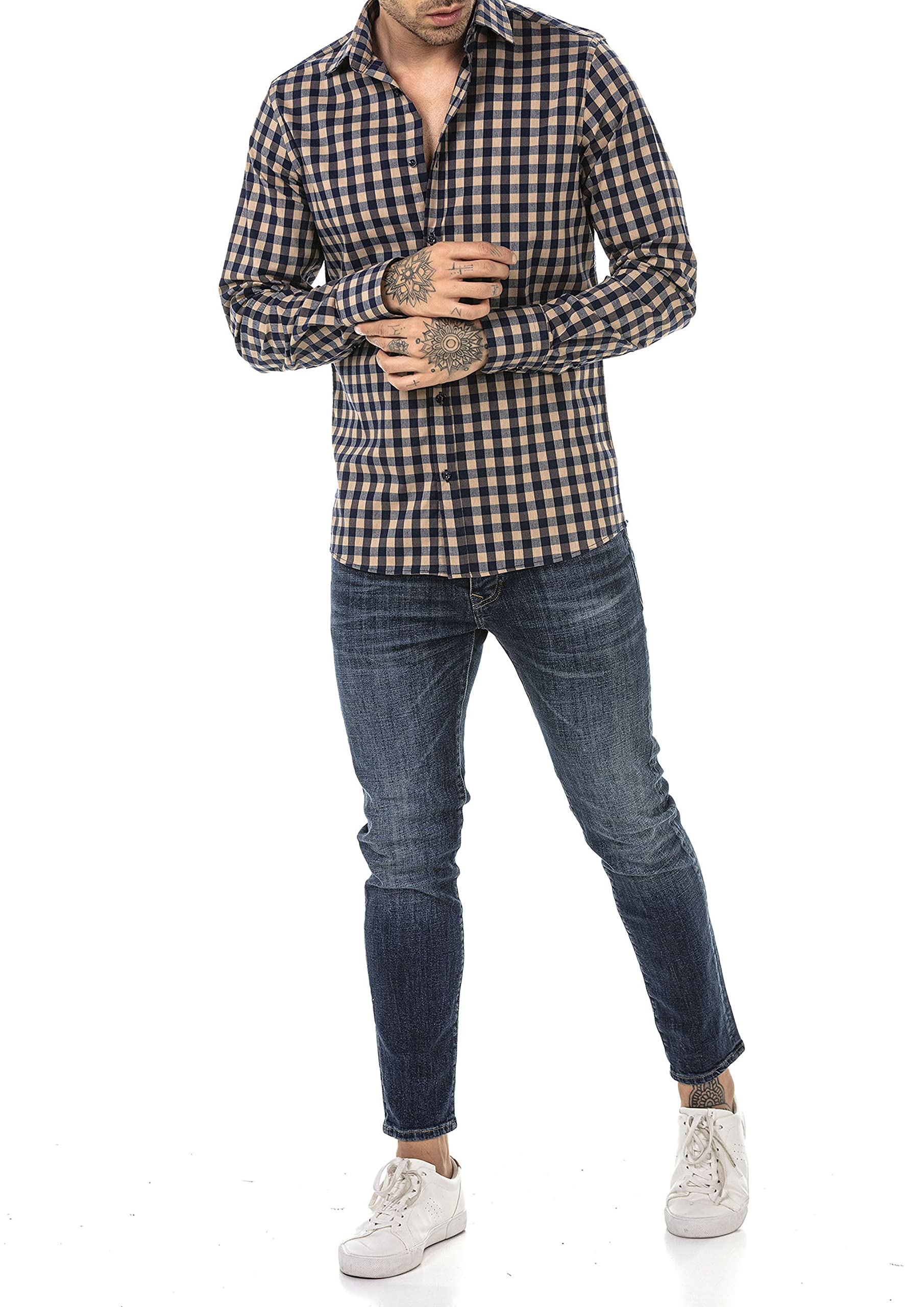 redbridge-hemden-freizeithemd-langarm-baumwolle-kariert-beige-3xl image 6