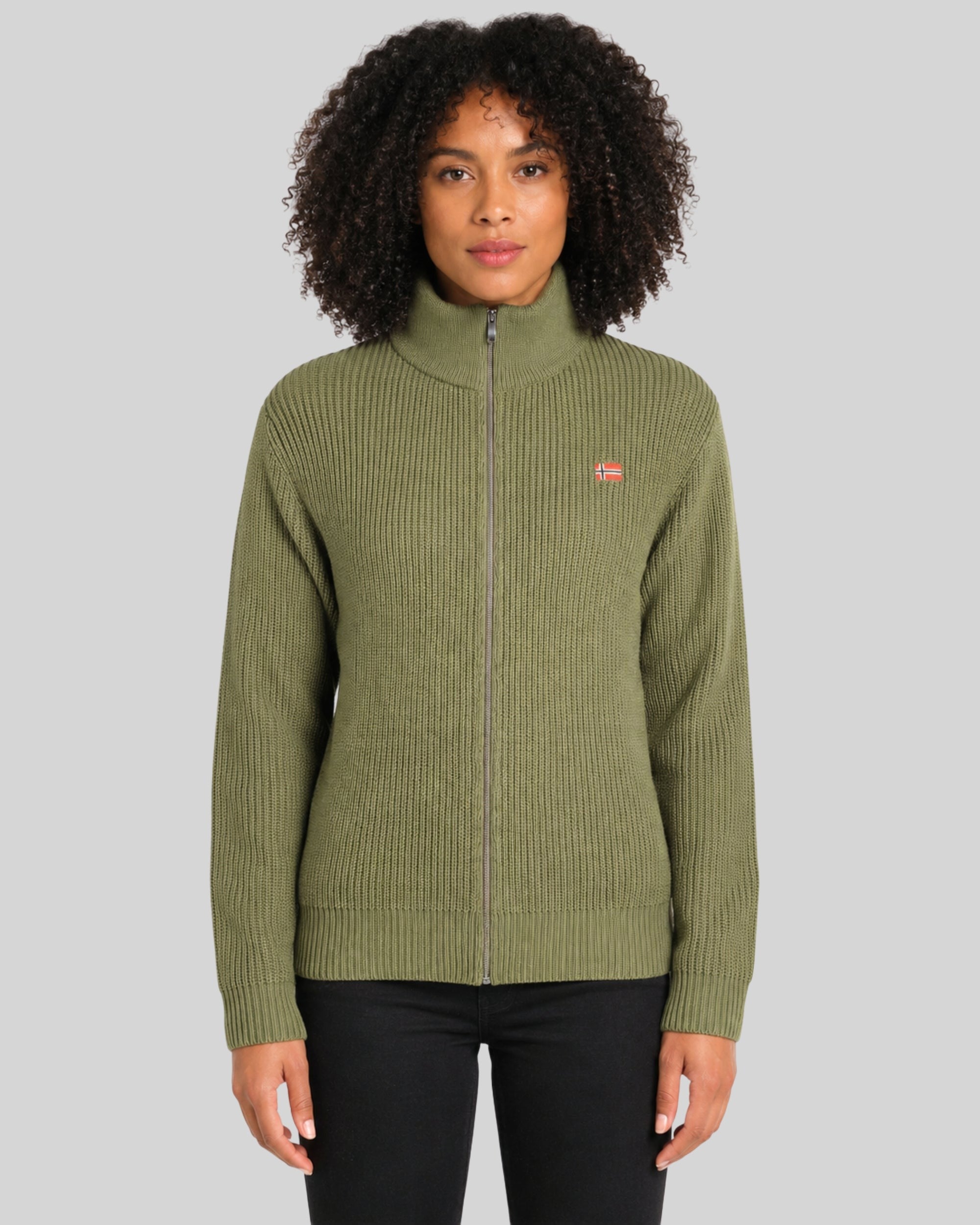 geographical-norway-flexibus-damen-strickjacke-olive-mit-kapuze image 1