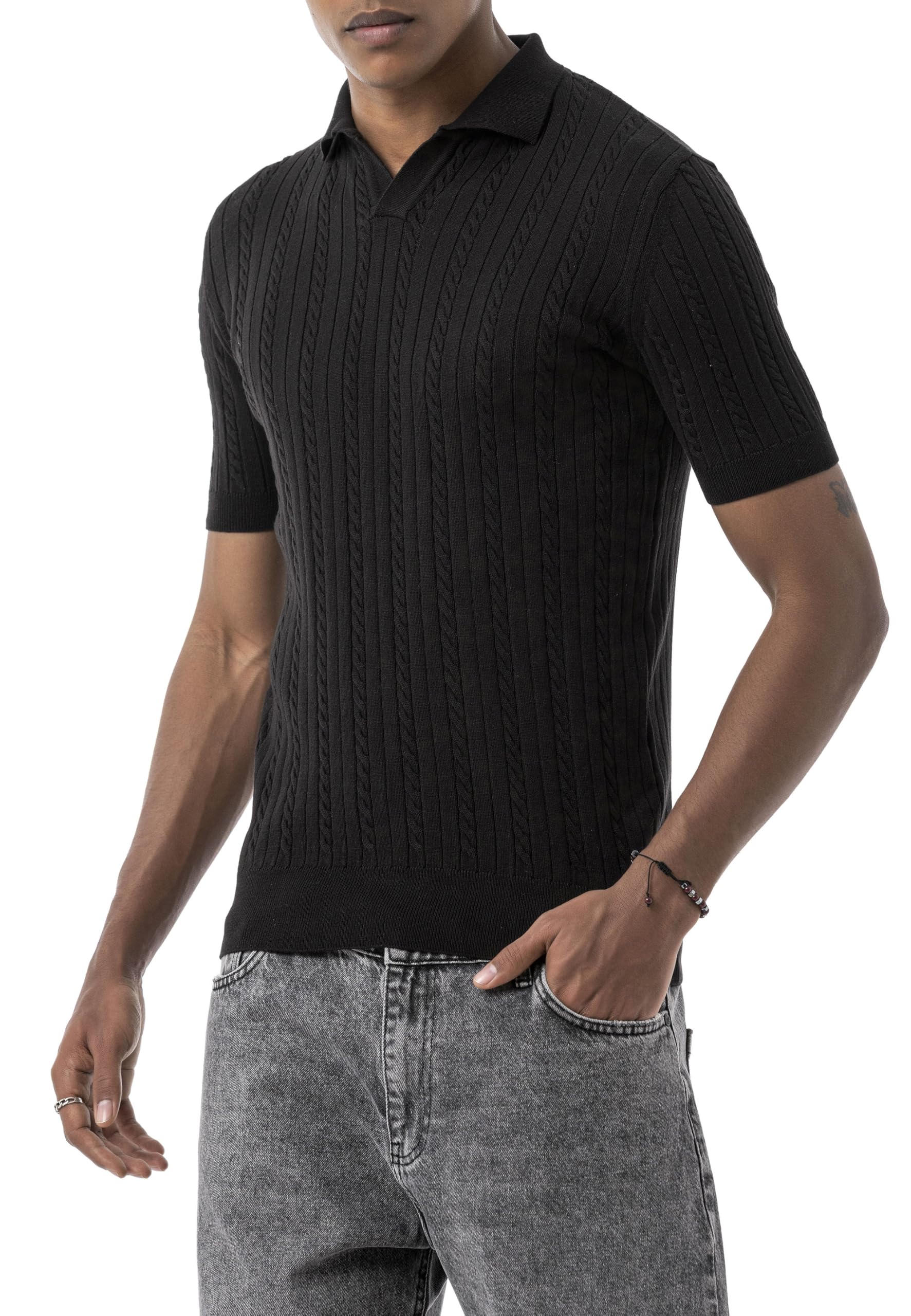 redbridge-poloshirts-herren-strick-polo-zopfmuster-slim-fit image 1