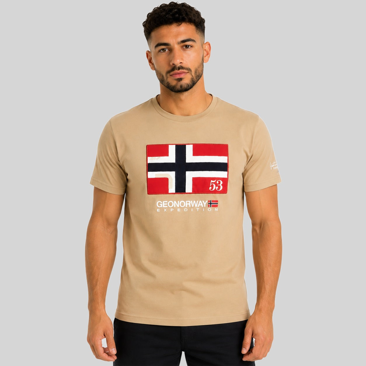 geographical-norway-j-newflag-t-shirt-herren-kaki-rundhals image 1