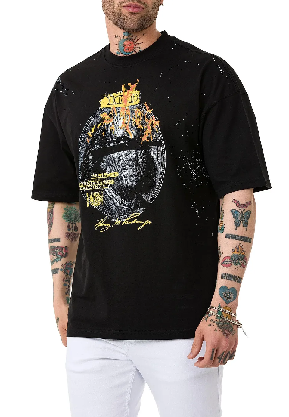 redbridge-t-shirts-t-shirt-herren-schwarz-dollar-print-baumwolle image 1