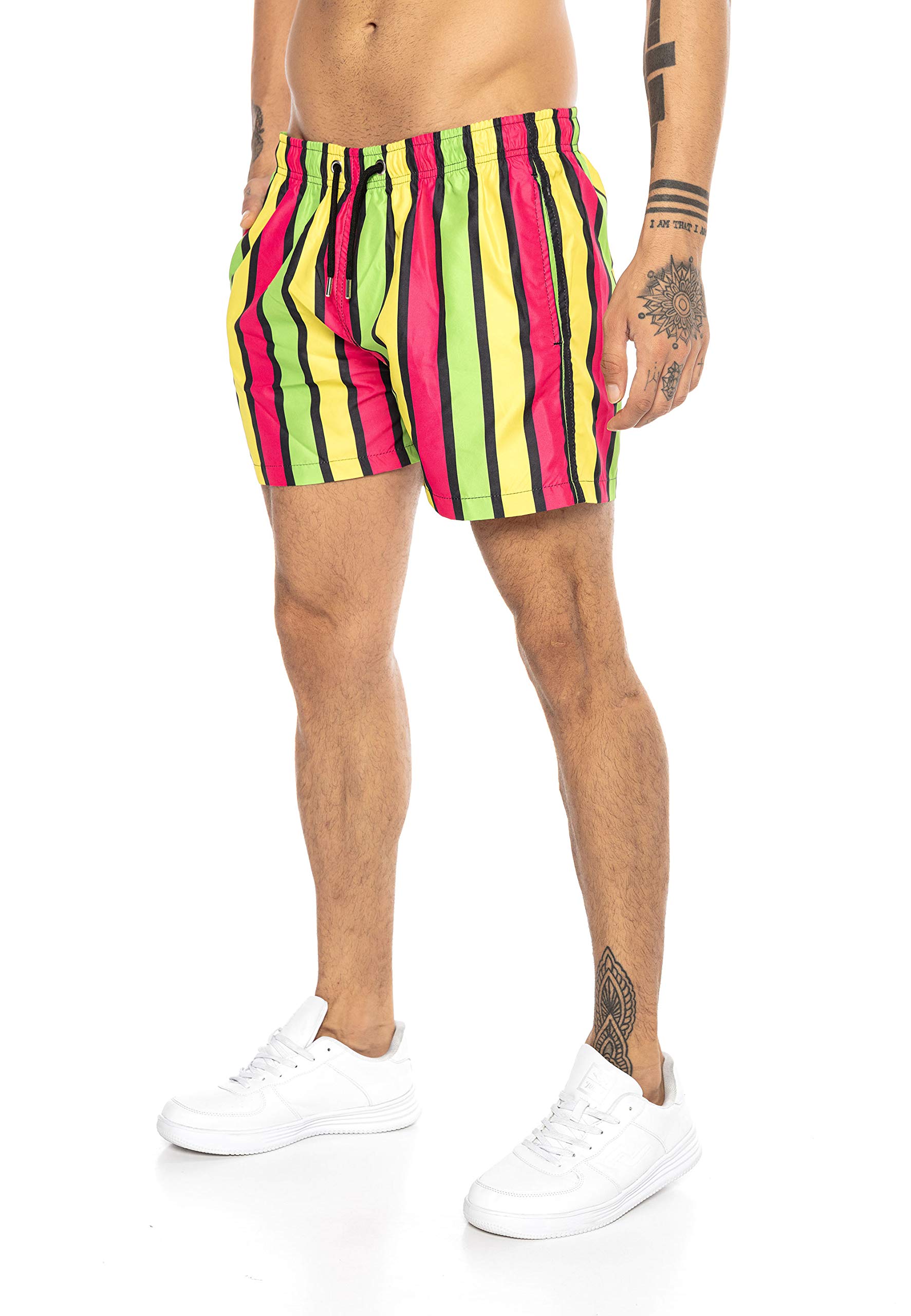 redbridge-shorts-herren-badehose-neon-stripes-gelb-l image 3