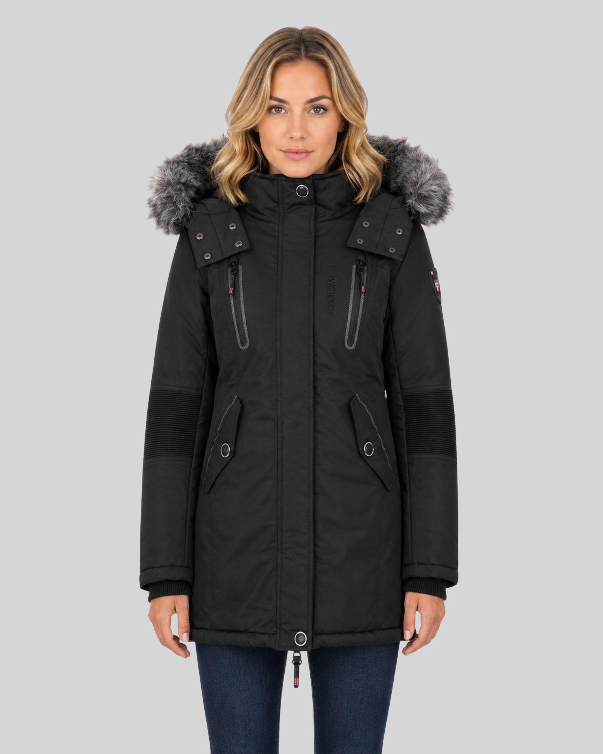 geographical-norway-coraly-parka-damen-schwarz-kunstfell-kapuze image 6