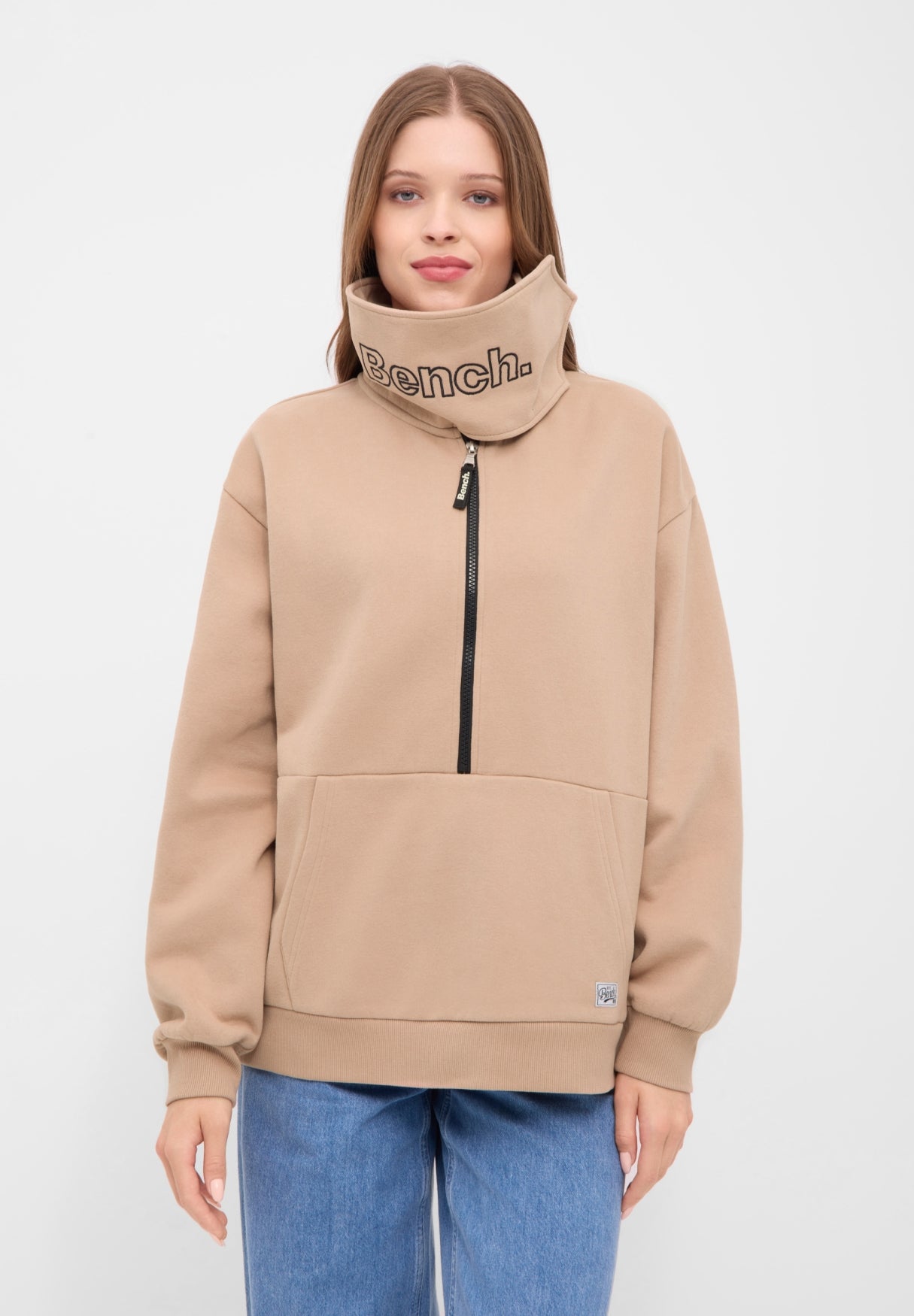 bench-tove-sweatshirt-damen-loose-fit-mit-klappkragen-in-warm-taupe-oder-black-b image 2