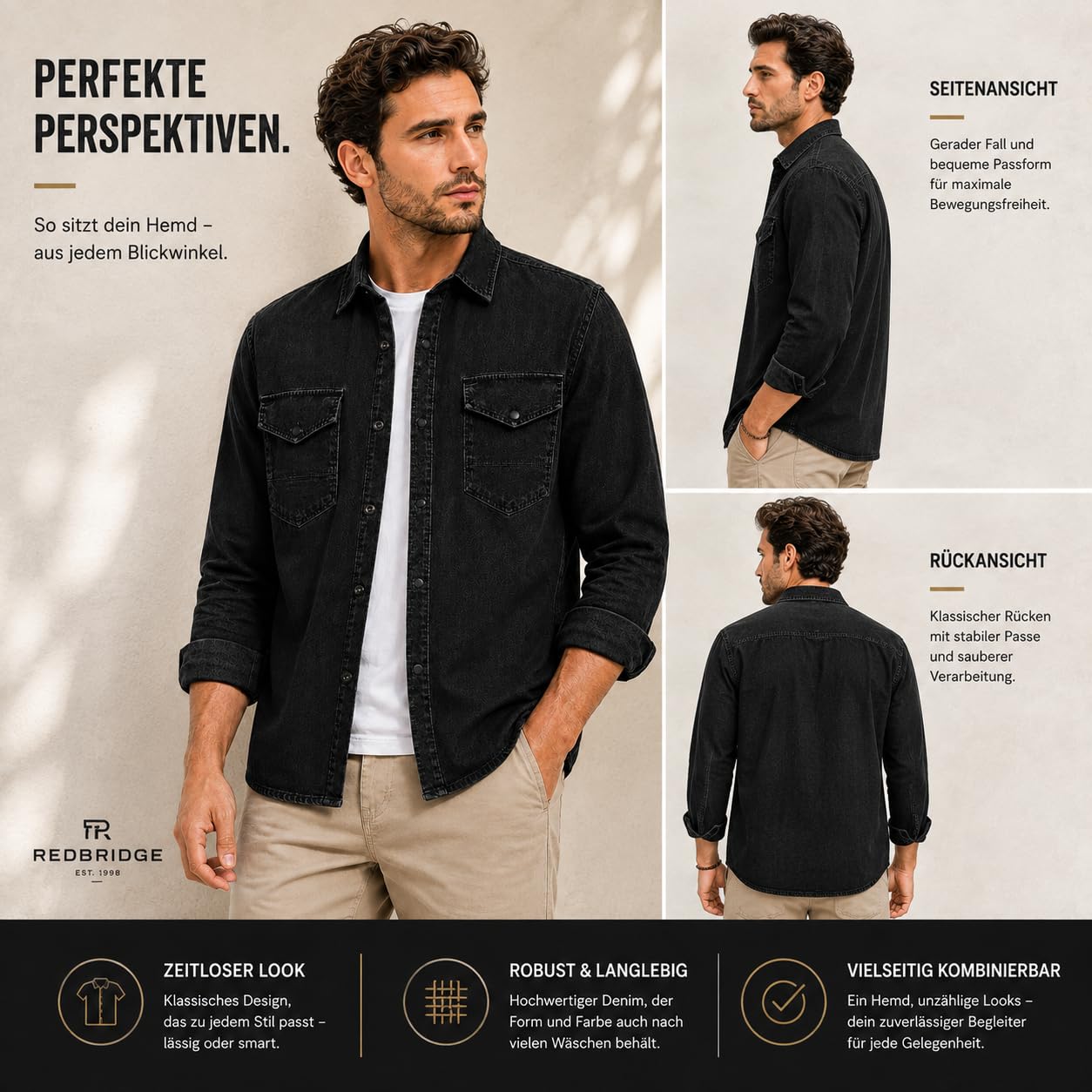 redbridge-premium-denim-hemd-herren-dunkelblau-casual-baumwolle image 7