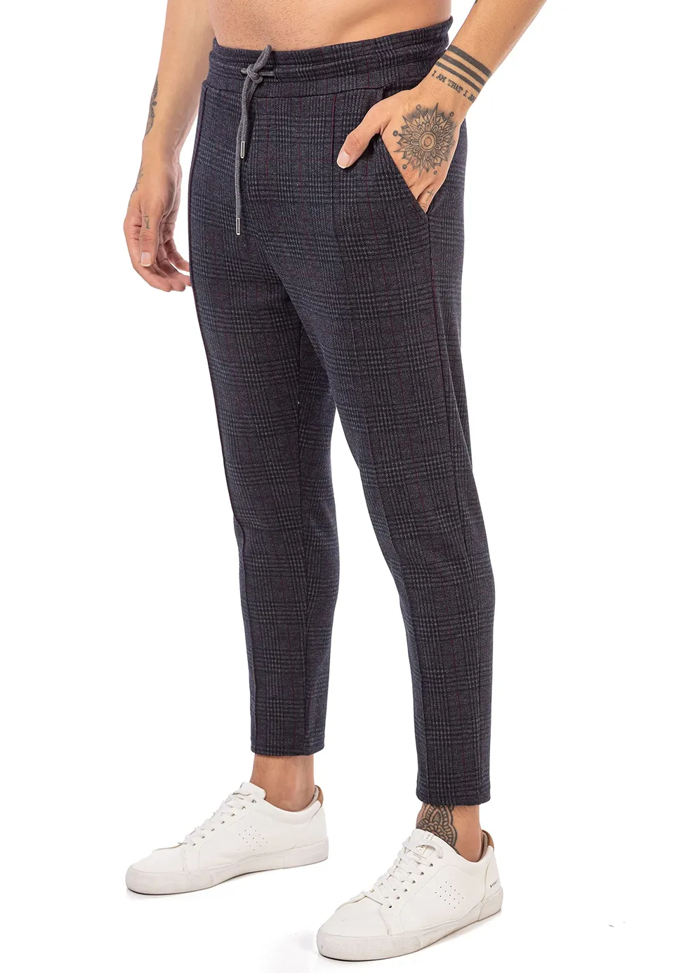 redbridge-chino-hose-herren-kariert-grau-mit-gummibund image 1