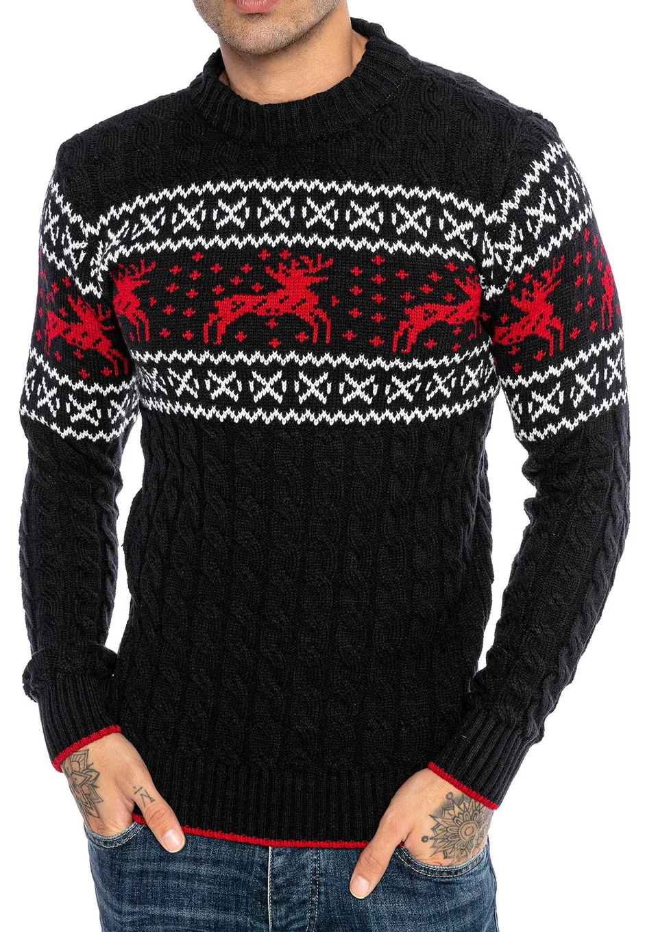 redbridge-m3119-norweger-pullover-herren-slim-fit-blau-l-rentier image 1