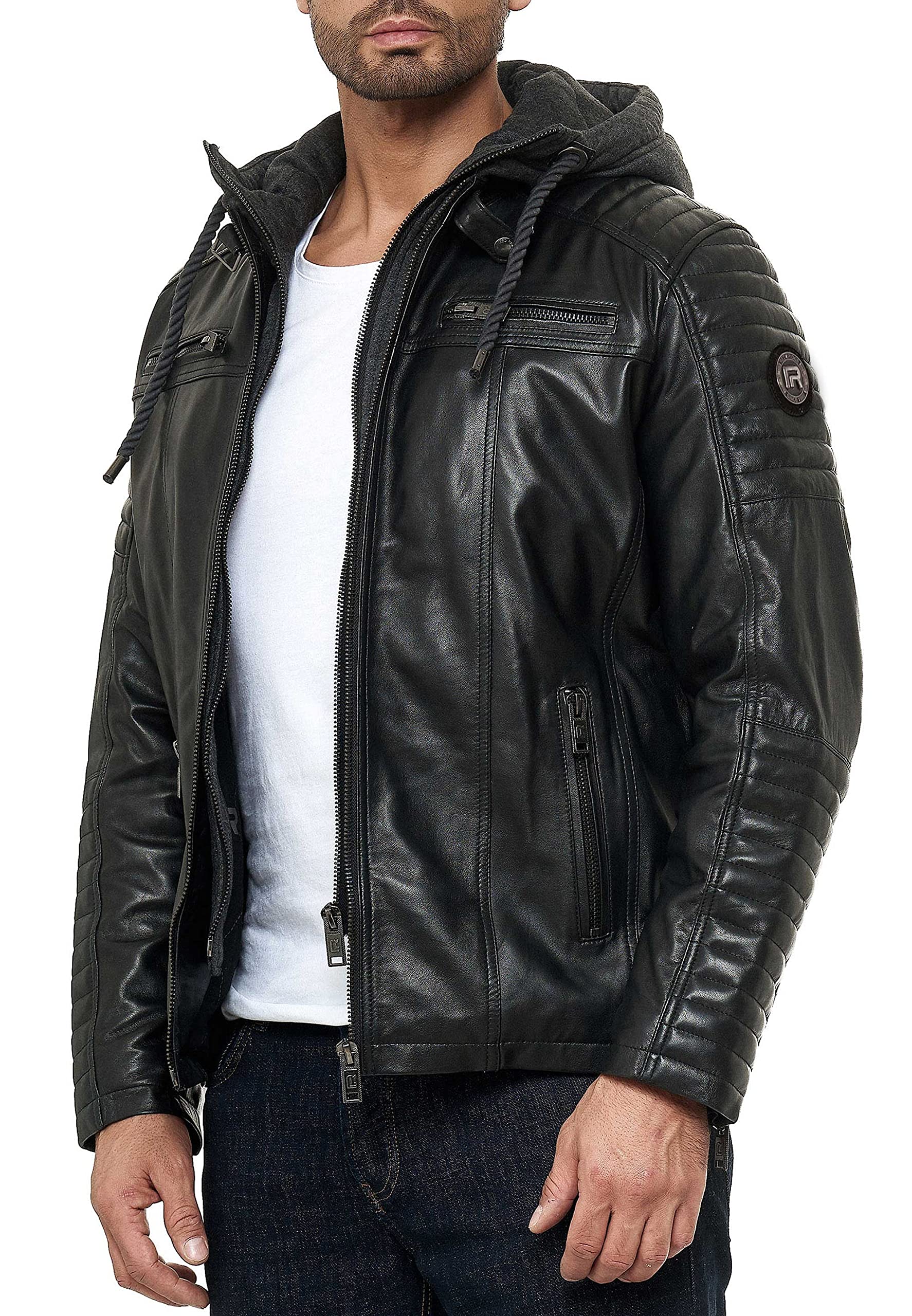 redbridge-lederjacke-herren-biker-echtleder-schwarz-mit-kapuze image 2