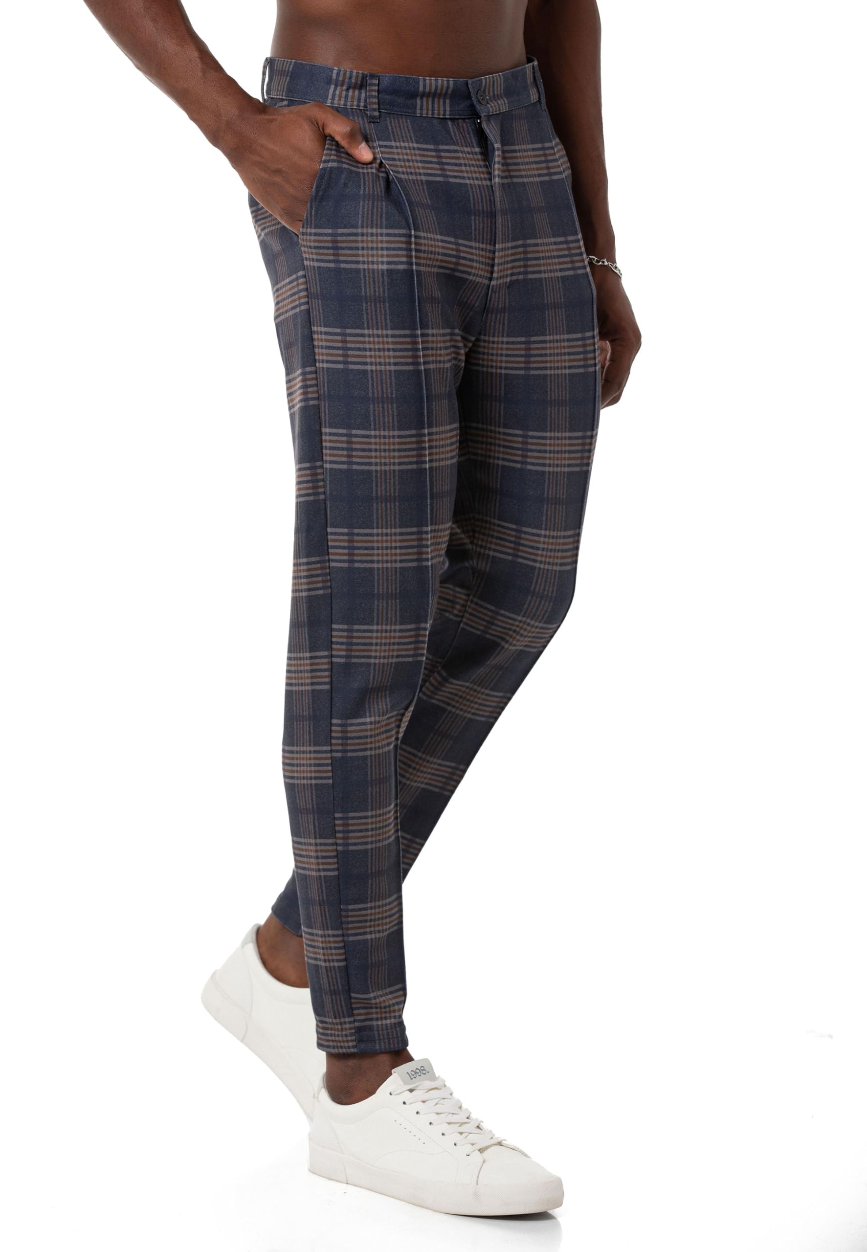redbridge-hosen-chino-hose-herren-kariert-gummibund-gr-m image 1