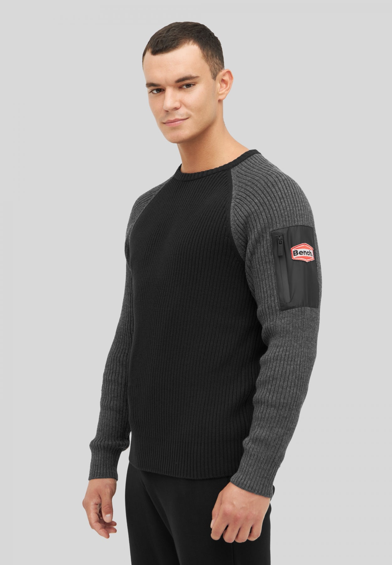 bench-hadlow-pullover-herren-grey-marl-rippstrick-rundhals image 2