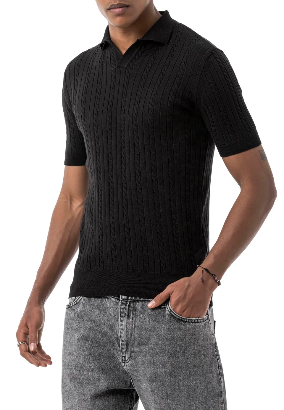 redbridge-poloshirts-herren-strick-polo-zopfmuster-slim-fit image 1