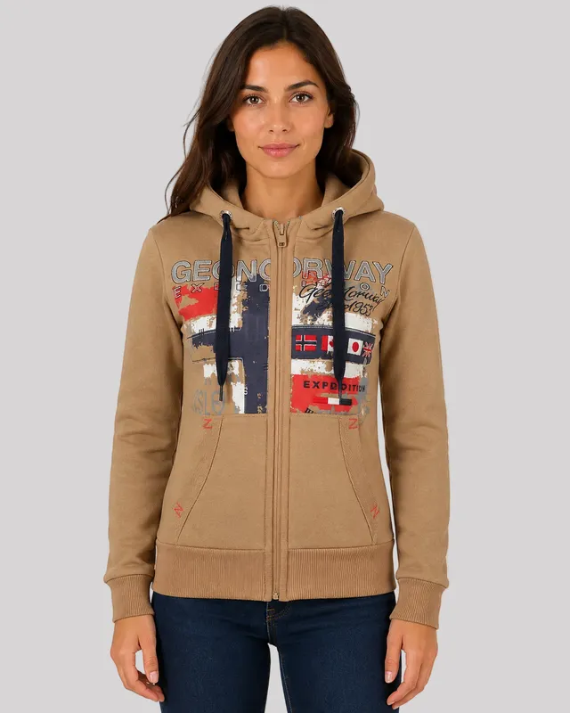 geographical-norway-getchup-damen-hoodie-taupe-mit-k-ngurutasche image 1