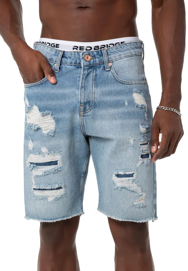 redbridge-premium-denim-shorts-jeans-herren-blau-distressed image 1