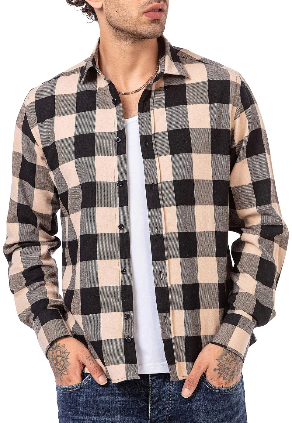 redbridge-hemd-herren-freizeithemd-kariert-beige-holzf-llerhemd image 1