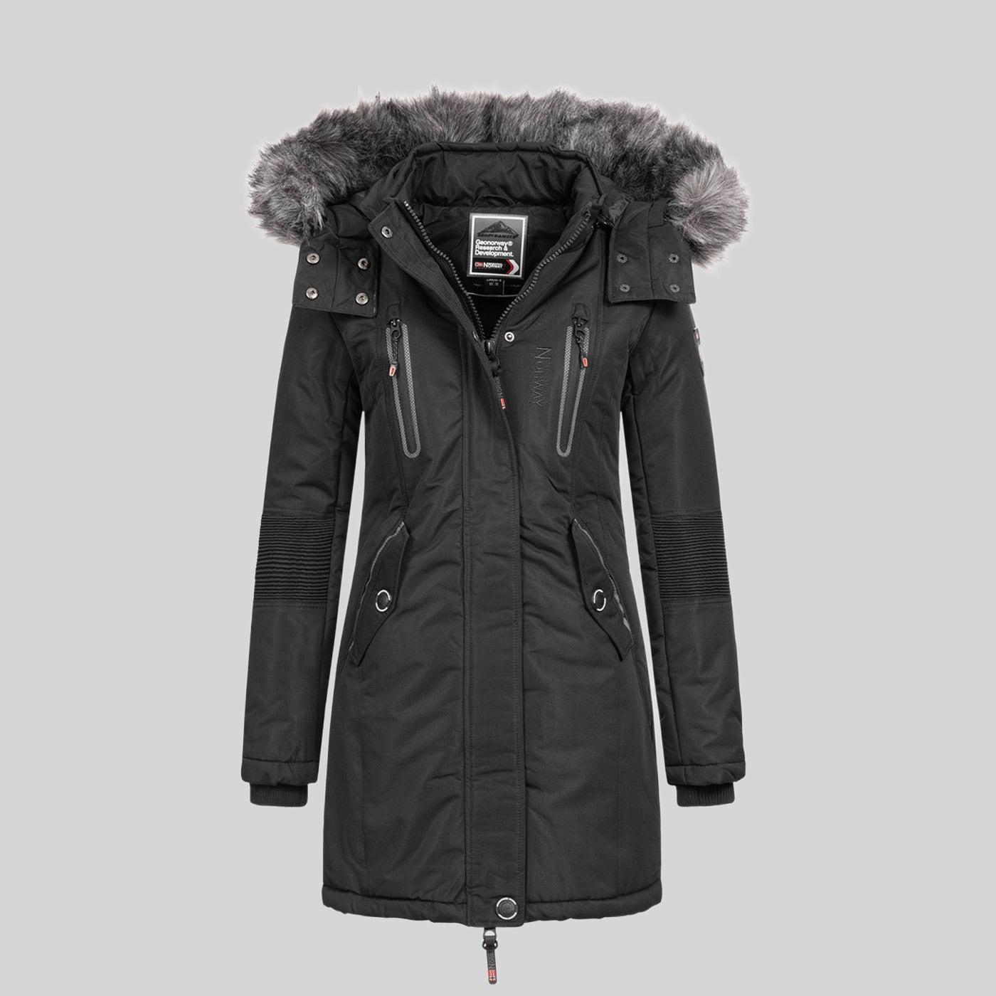 geographical-norway-coraly-parka-damen-schwarz-kunstfell-kapuze image 8