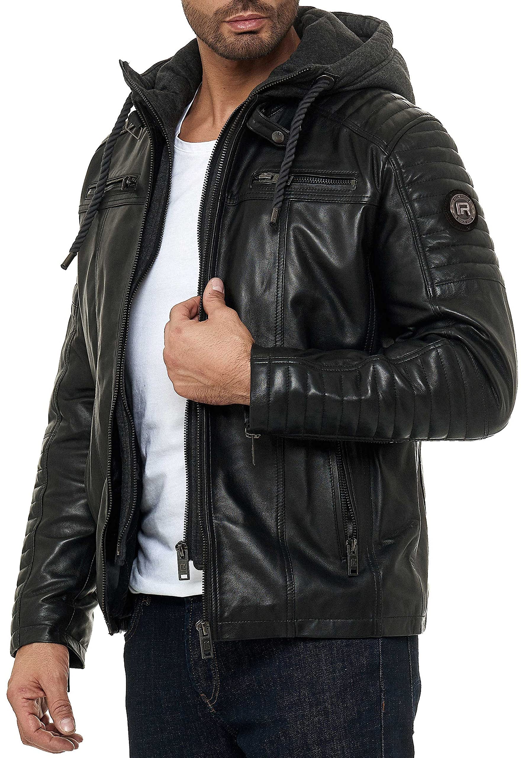 redbridge-lederjacke-herren-biker-echtleder-schwarz-mit-kapuze image 1